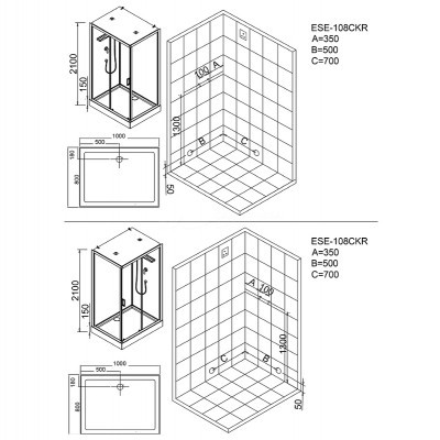 Душевая кабина Esbano ESE-108CKR 100x80 ESKE108CKR прямоугольная