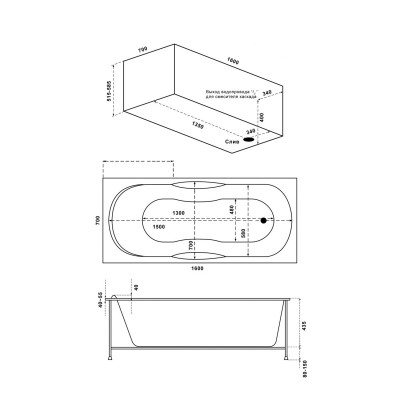 Ванна акриловая Relisan EcoPlus МЕГА Гл000015091 160x70 прямоугольная 180 л