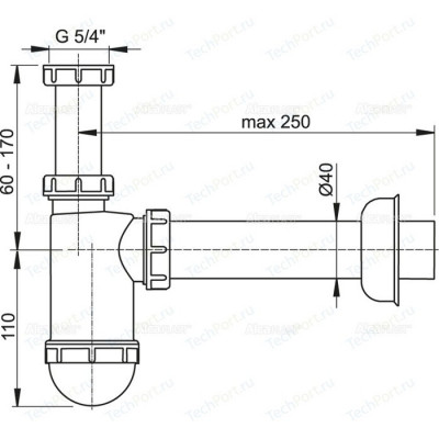 Сифон для раковины AlcaPlast D40 с накидной гайкой 5/4" (A43)