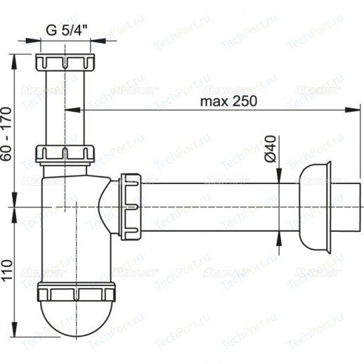 Сифон для раковины AlcaPlast D40 с накидной гайкой 5/4" (A43)