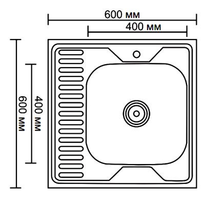 Одинарная мойка из нержавеющей стали накладная 60x60 см Ledeme L66060-R декор с левым крылом