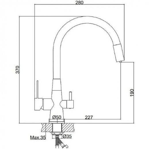 Смеситель для кухни Haiba HB76859-7 с краном для питьевой воды и гибким изливом (латунь) черный