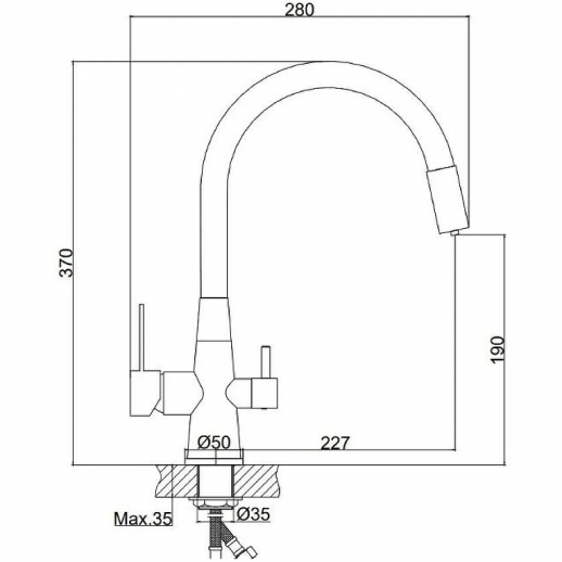 Смеситель для кухни Haiba HB76859-7 с краном для питьевой воды и гибким изливом (латунь) черный