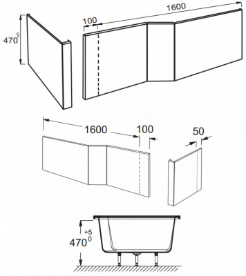 Фронтальная и боковая панели для ванны 170ъ47 см Jacob Delafon Bain-Douche Malice E6D067-00, белая