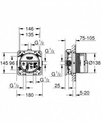 Универсальная встраиваемая часть GROHE Rapido SmartBox для вентилей, смесителей и термостатических смесителей Grohtherm SmartControl (35600000)