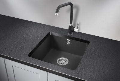 Кухонная мойка GRANULA (3801, чёрный) кварц 1 чаша прямоугольная 45,5х43,5