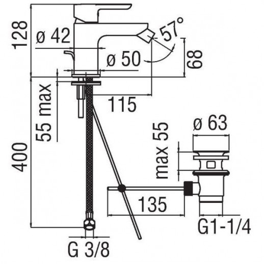 Nobili Abc AB87119/1CR смеситель для биде с д/к, хром
