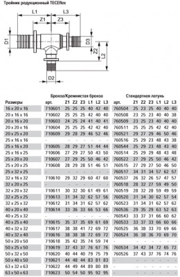 Тройник 90* редукционный TECEflex 20 х 20 х 16, латунь (760511)