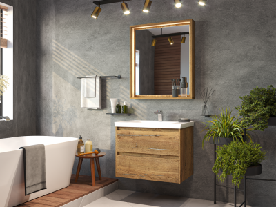 Тумба Brevita Dallas - 90 с 2 ящ. подвесная (Дуб Галифакс) DAL-01090-074П с раковиной