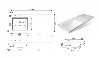 Тумба Style Line Даллас 110 L Люкс Plus подвесная с раковиной, белая