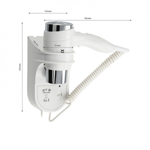 GFmark 6830 фен для волос настенный с розеткой, белый