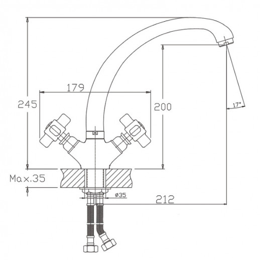 Двухвентильный смеситель для кухни Haiba HB4218 (латунь) хром