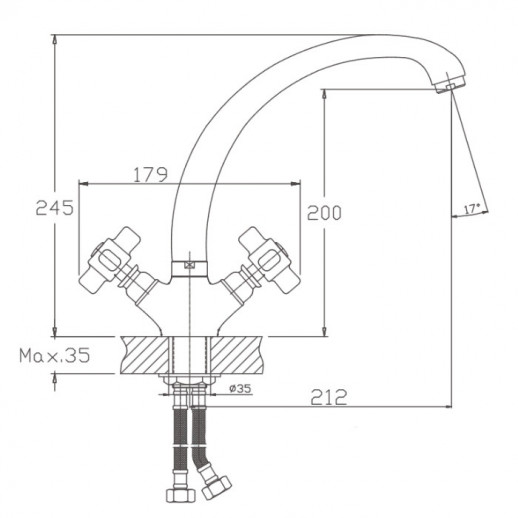 Двухвентильный смеситель для кухни Haiba HB4218 (латунь) хром