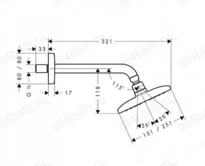 Axor Urquiola Raindance E 240 AIR 1jet верхний  душ, ?’, с держателем 223 мм
