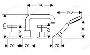 Axor Citterio смеситель на край ванны, на 4 отверстия, с крестовыми рукоятками