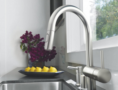 Смеситель для кухни GROHE Minta с выдвижным изливом, суперсталь (32321DC2)