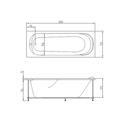 Акватика Юниор Стандарт ванна без гидромассажа, 150 см х 70 см
