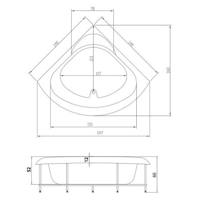 Акватика Тема Стандарт ванна без гидромассажа, 140 см х 140 см