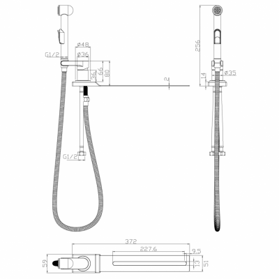 Смеситель Rossinka X25-56 с гигиеническим душем, монтаж на унитаз