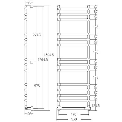 Электрический полотенцесушитель Margaroli Sole 530x1305мм лесенка латунь хром (5144714CRNB)