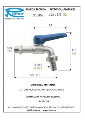 Кран шаровой с носиком Remer RR 198 L  1/2 "