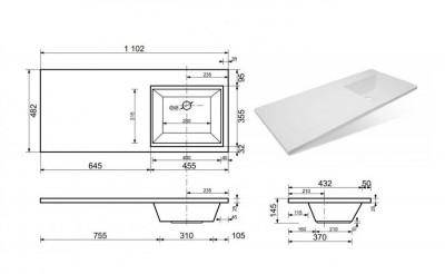 Тумба Style Line Даллас 110 R Люкс Plus подвесная с раковиной, белая
