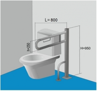 Поручень откидной на стойке с бумагодержателем 950x650х230 мм Ø 32
