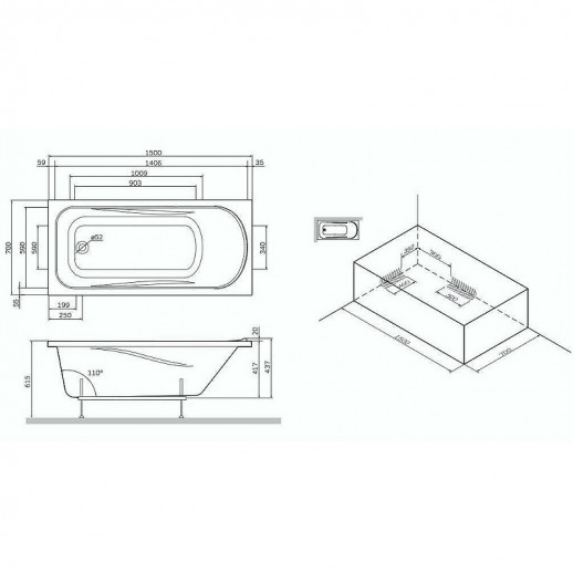 Акриловая ванна AM.PM Sense прямоугольная 150х70 W75A-150-070W-KL без гидромассажа