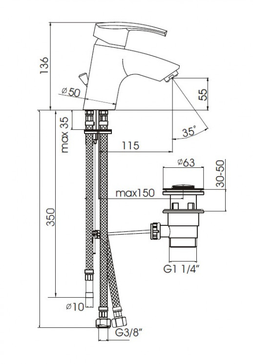 Kaja PLATINUM 57020-C смеситель для умывальника, хром
