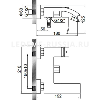 Смеситель для ванны Ledeme H717 L73217 однорычажный, нерж сталь