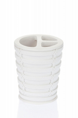 Стакан для зубной щётки Primanova белый с плетением, PALM, 8,5х8,5х11 см полимер D-15912