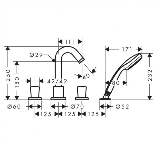 Hansgrohe Logis 71314000 смеситель на борт ванны с душем (внешняя часть), хром