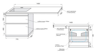 Тумба Style Line Даллас 140 R с раковиной над стиральной машиной , белая