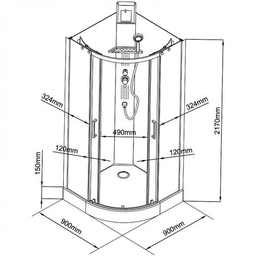 Душевая кабина Black&White Galaxy G8701 90x90 8701900 с гидромассажем четверть круга