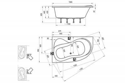 RAVAK C551000000 Ванна Rosa 95 150 см левая, белая/акрил