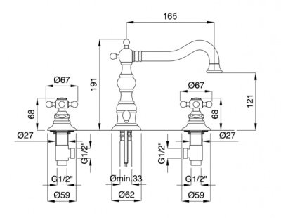 MIGLIORE Arcadia 18397 смеситель для раковины на три отверстия, золото