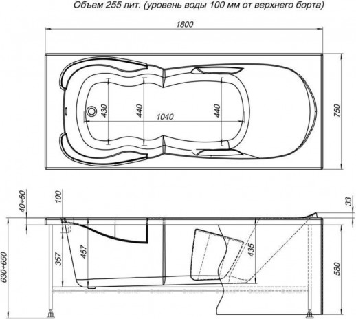 Акриловая ванна Aquanet Viola NEW 180x75 пристенная прямоугольная (00242744)