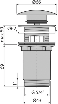 Донный клапан сифона для умывальника CLICK/CLACK 5/4", с переливом и заглушкой, бронза-антик AlcaPlast A392ANTIC
