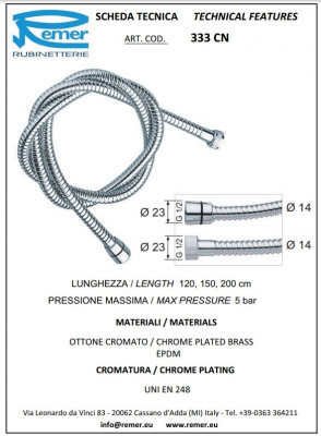 REMER 333cn120BI Душевой шланг 120 см (белый глянцевый)