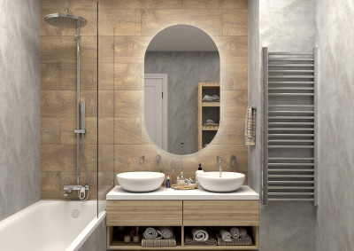 Зеркало подвесное в ванную Misty Титавин подогрев подсветка сенсорное 700x1200 овальное белый (ТИТ-02-70/120-14)