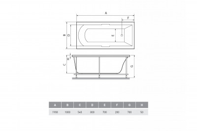 Ванна акриловая Relisan EcoPlus ТЕМЗА Гл000025013 190x100 прямоугольная 350 л