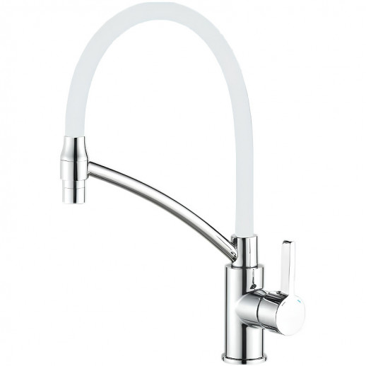 Смеситель для кухни Haiba HB73643-8 с гибким изливом (латунь) хром, белый