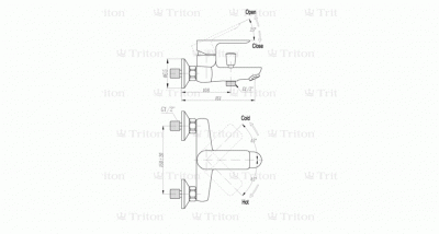Смеситель 16304W-D125 (Triton Щ0000002376) для ванны и душа, хром/белый