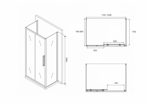 Душевой уголок ABBER Schwarzer Diamant AG30120BH-S80B-S80B