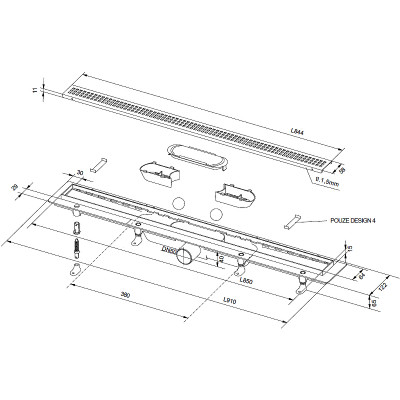 Душевой лоток PlastBrno Design 1 85 SZA1850 с решеткой хром
