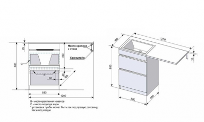 Тумба Style Line Даллас 120 L с раковиной над стиральной машиной, венге