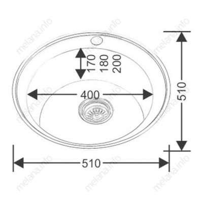 Мойка 510 N 0,6/170 врезная круглая с сифоном (018a N*15) хром 510х510