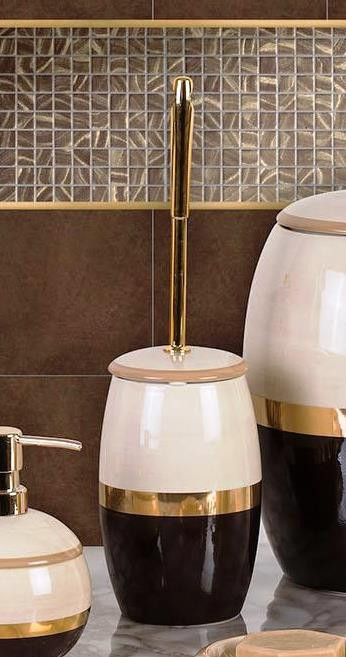 Ёрш для унитаза Primanova черно-белый с золотом, LIDYANA, 10х10х38 см керамика D-18335