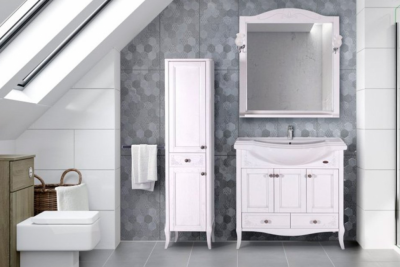 ASB-Woodline Салерно 105 тумба с раковиной, белый (патина серебро), массив ясеня