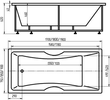 Ванна акриловая Aquatek Феникс прямоугольная 190х90 (без гидромассажа) FEN190-0000079